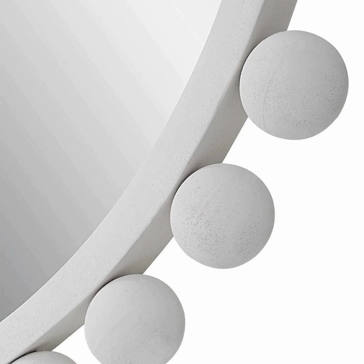 Round Matte White Beaded Frame Wall Mirror