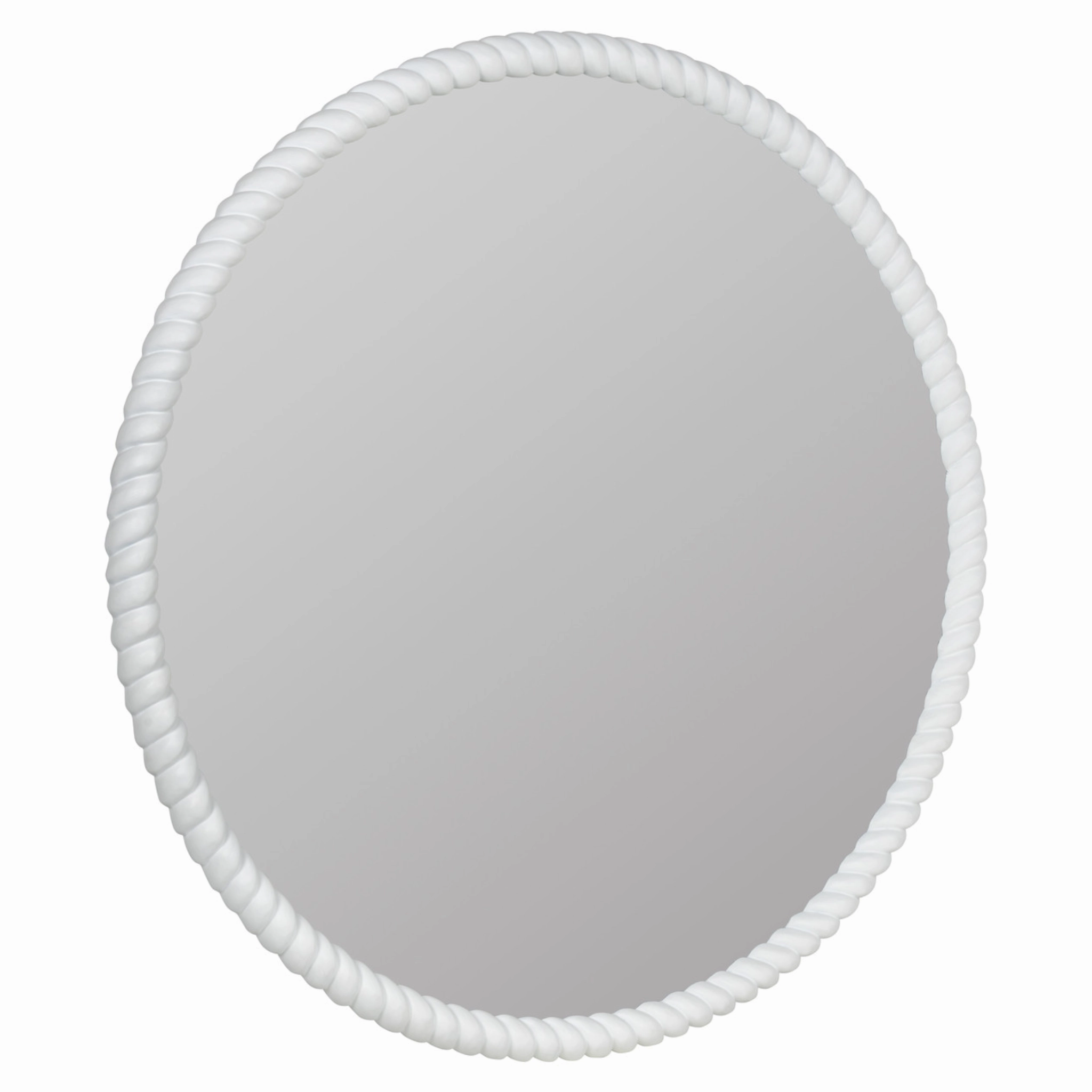 Round Matte White Cord Trimmed Wall Mirror