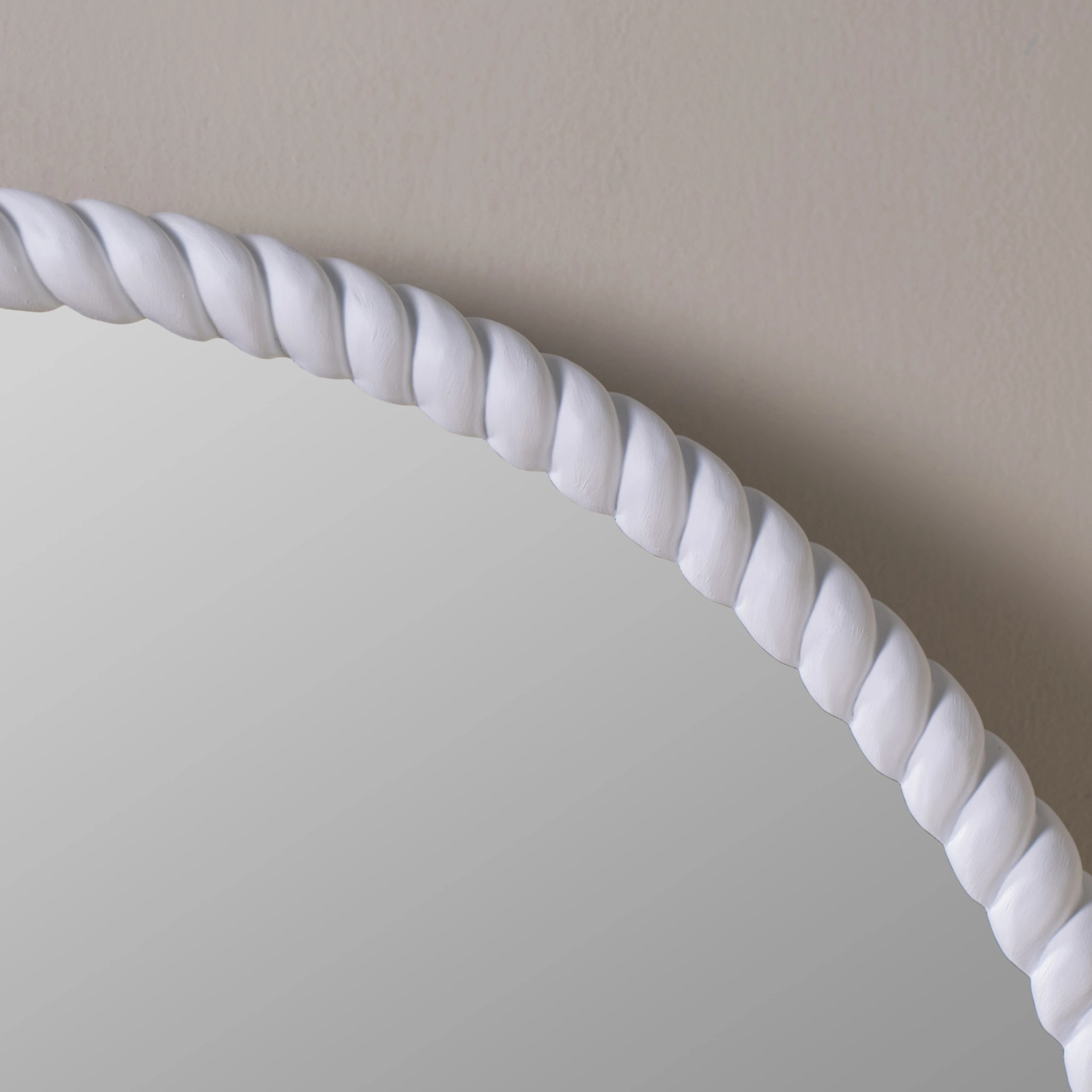 Round Matte White Cord Trimmed Wall Mirror