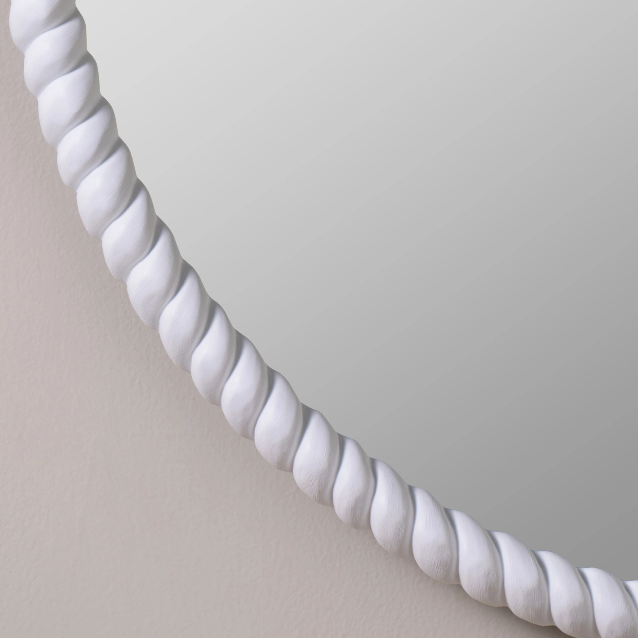 Round Matte White Cord Trimmed Wall Mirror