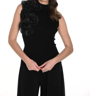 Ruffle Shoulder Sleeveless Sweater In Black