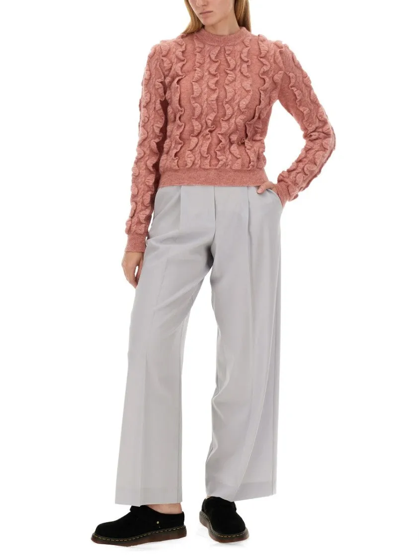 Ruffled Texture Wool Blend Sweater