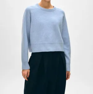 Saddle Sleeve Crewneck Sweater In Icy Blue