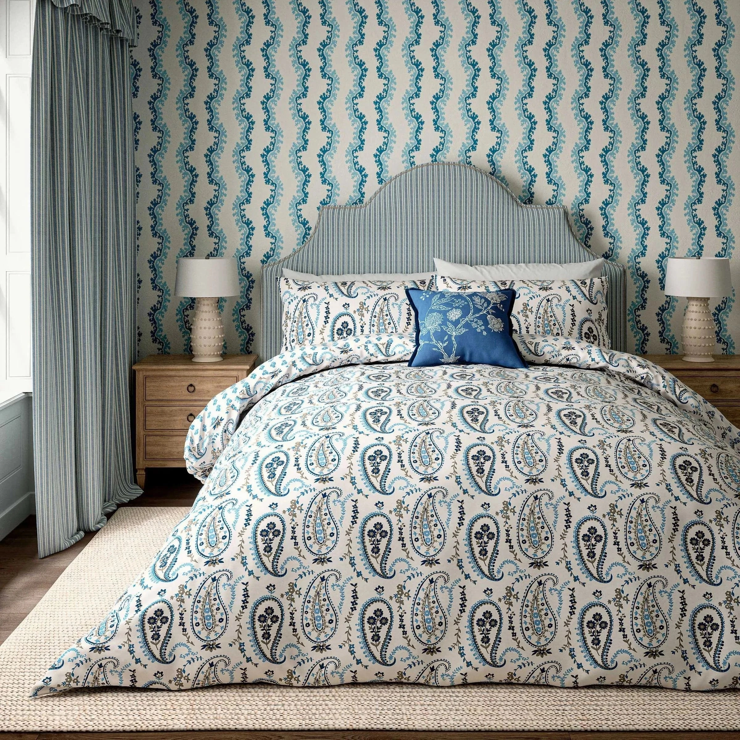 Sanderson Jamilia Double Duvet Cover Set in Blue Bedding,luxury bedding sets