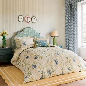 Sanderson Kingfisher & Iris Cover Set Size Double in Azure & Linen Bedding,luxury bedding sets