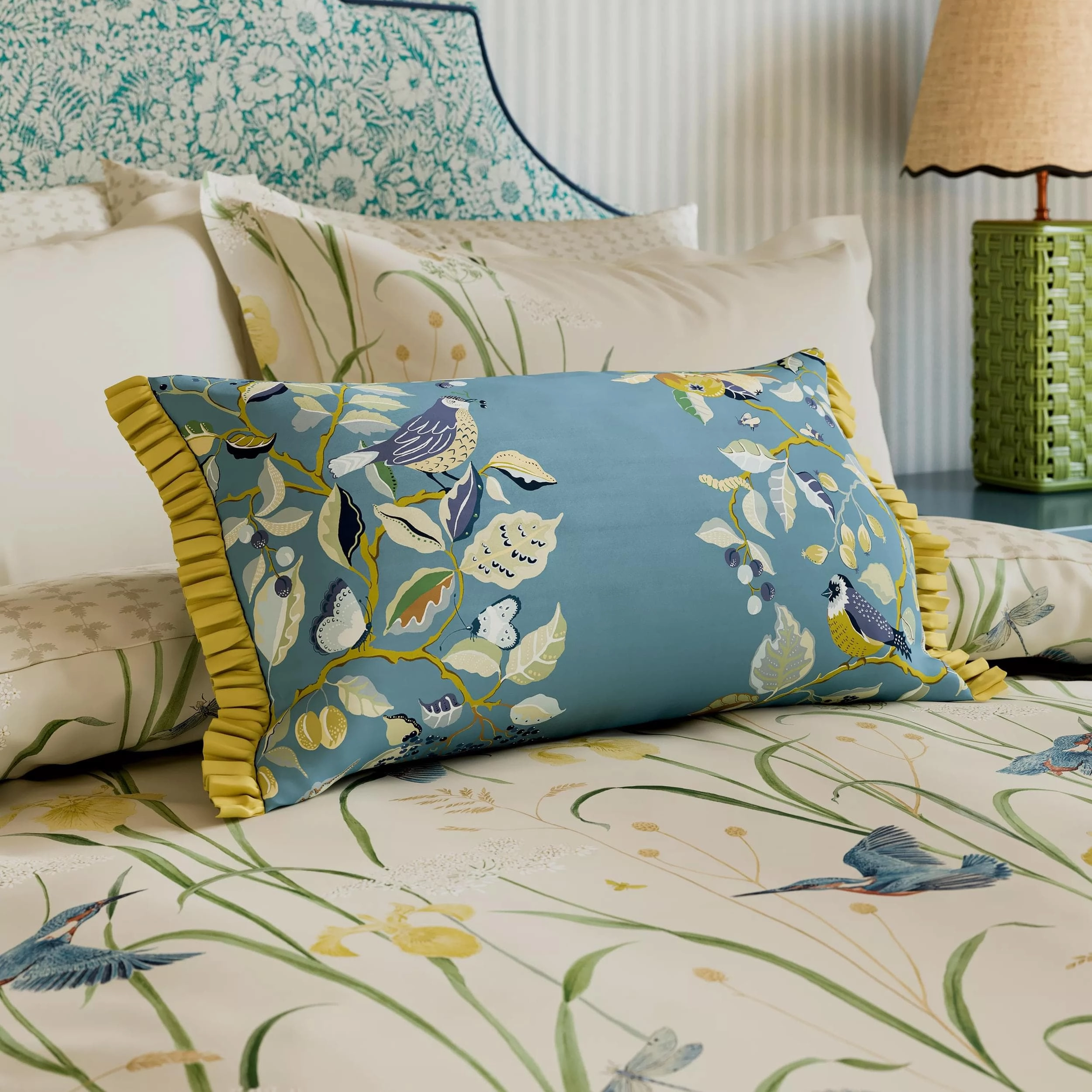 Sanderson Kingfisher & Iris Cover Set Size Double in Azure & Linen