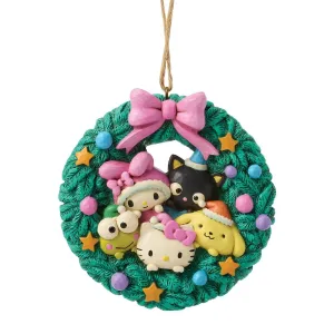 Sanrio Jim Shore Ornament Hello Kitty & Friends Wreath with Pink Bow 3.74" Decorative Mirror,Home Decor Mirror