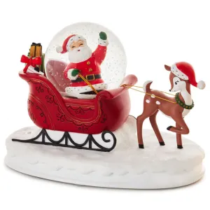 Santa's Sleigh Musical Snow Globe Figurine, 5.6" Decorative Mirror,Home Decor Mirror