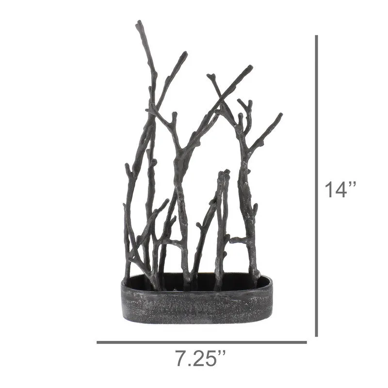 Sculptural Branch Vase, Metal - Oval - Nickle