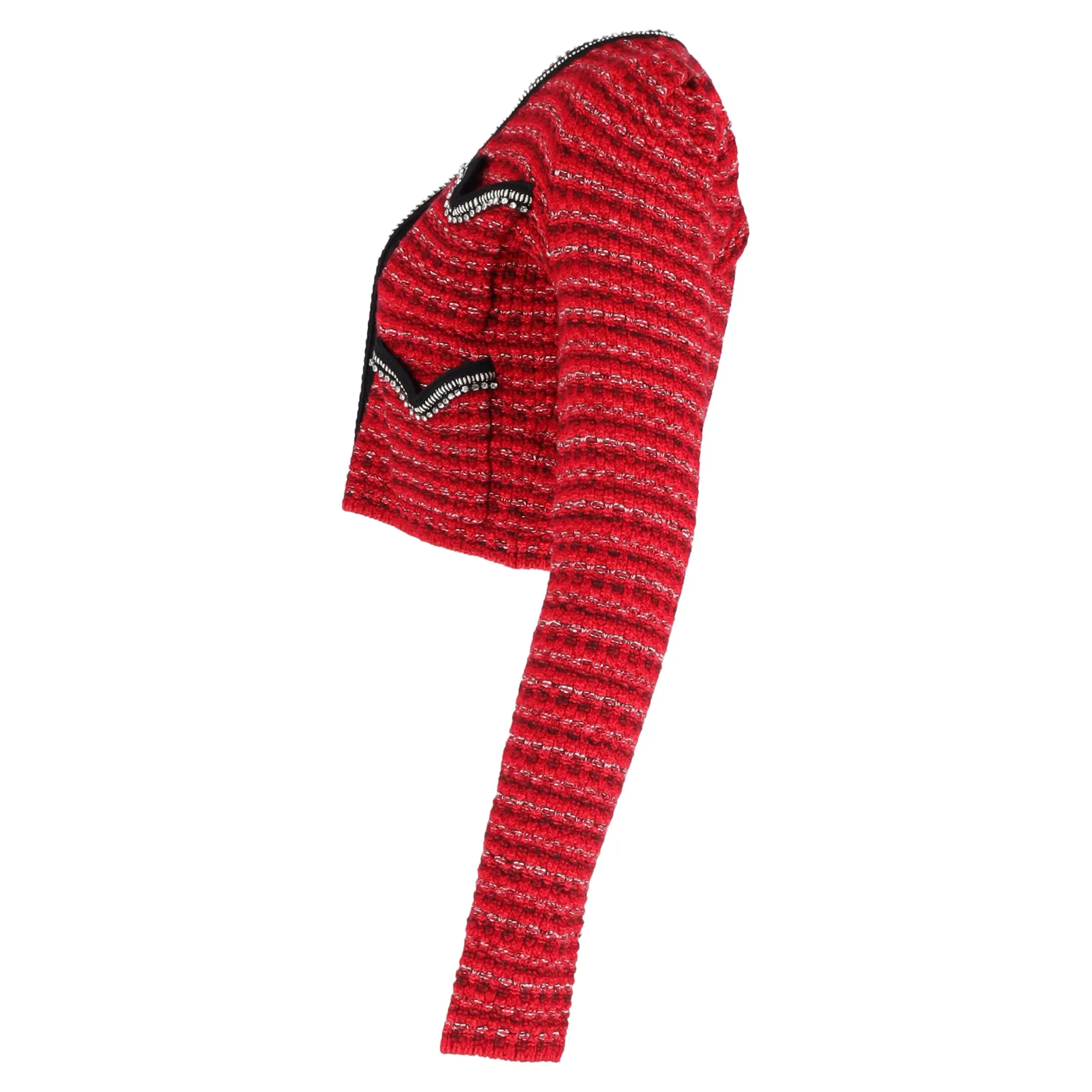 Self-Portrait Embellished Cardigan in Red Tweed Wool