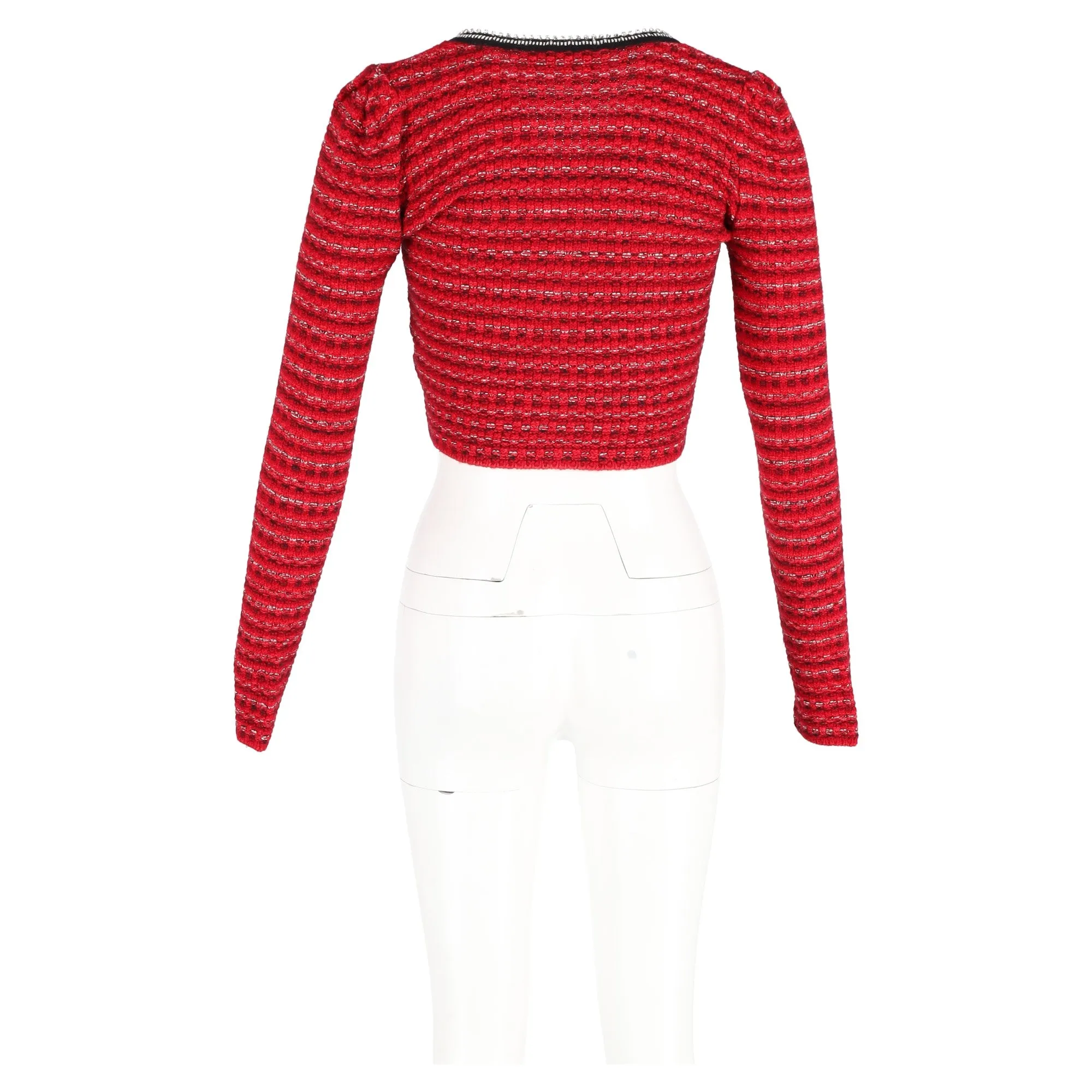 Self-Portrait Embellished Cardigan in Red Tweed Wool