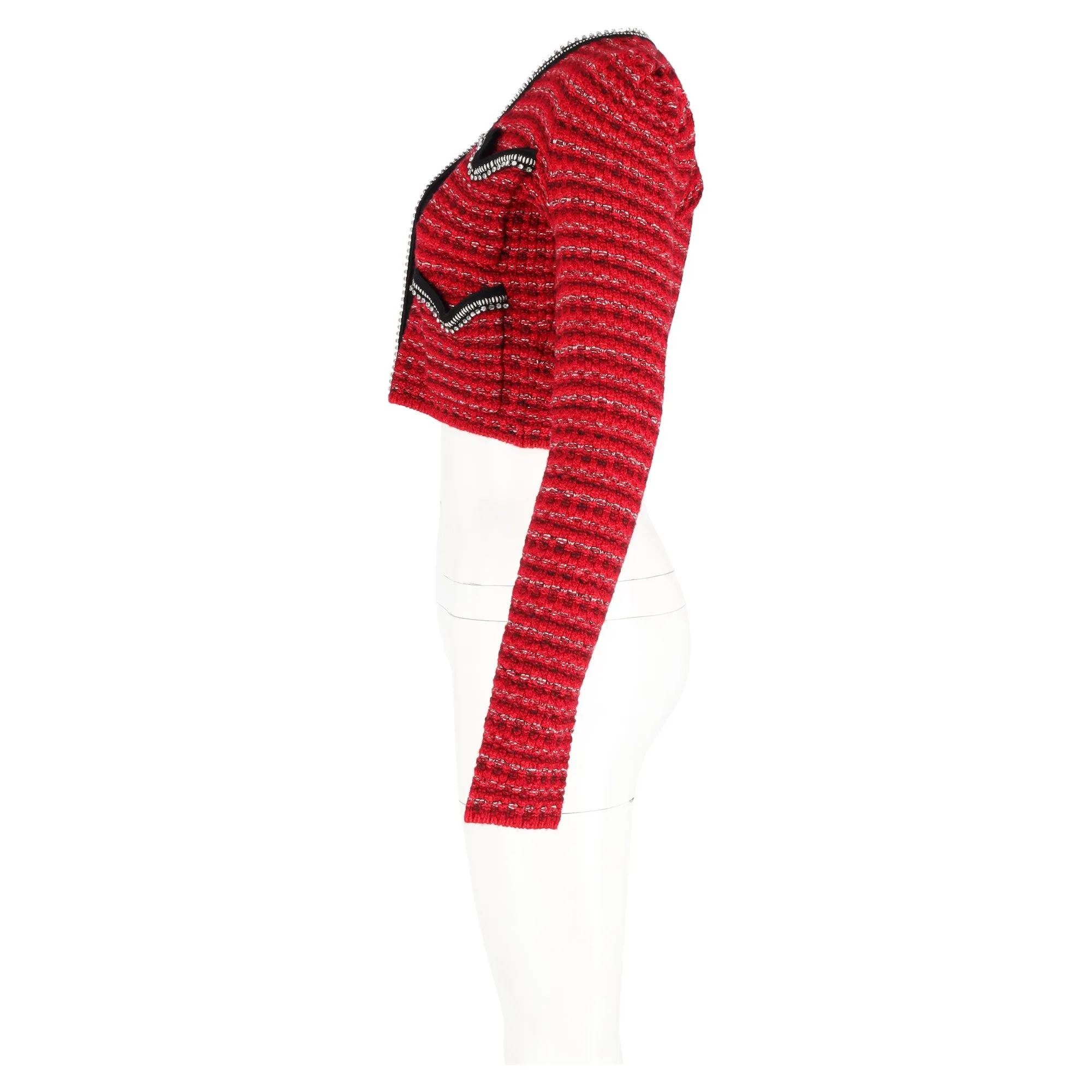 Self-Portrait Embellished Cardigan in Red Tweed Wool