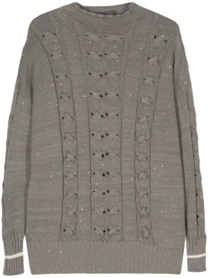 Sequin-Embellished Cable-Knit Jumper