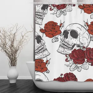 Shades of Red Rose Skull Shower Curtains and Optional Bath Mats Lighting,Lamps Fixtures