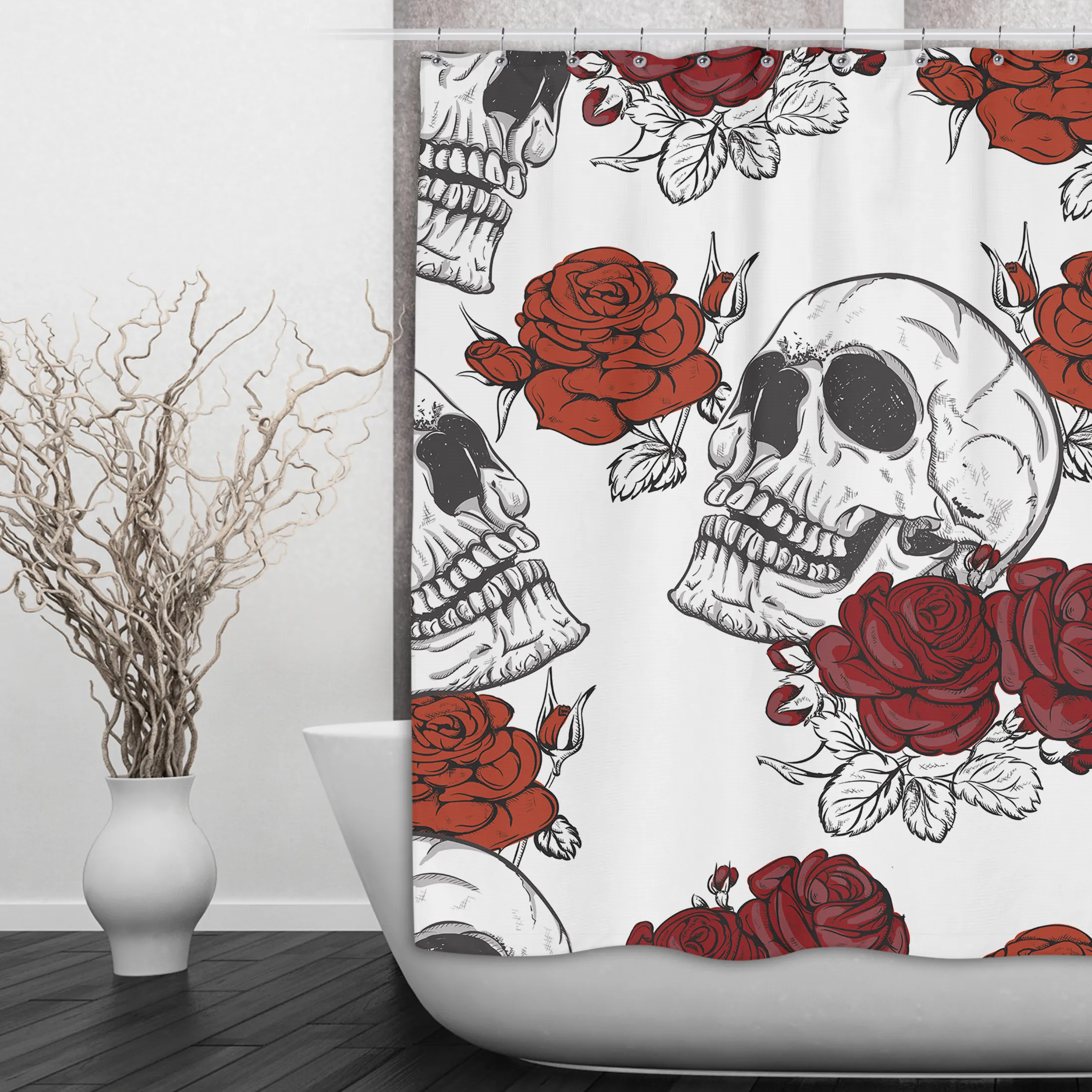 Shades of Red Rose Skull Shower Curtains and Optional Bath Mats Lighting,Lamps Fixtures