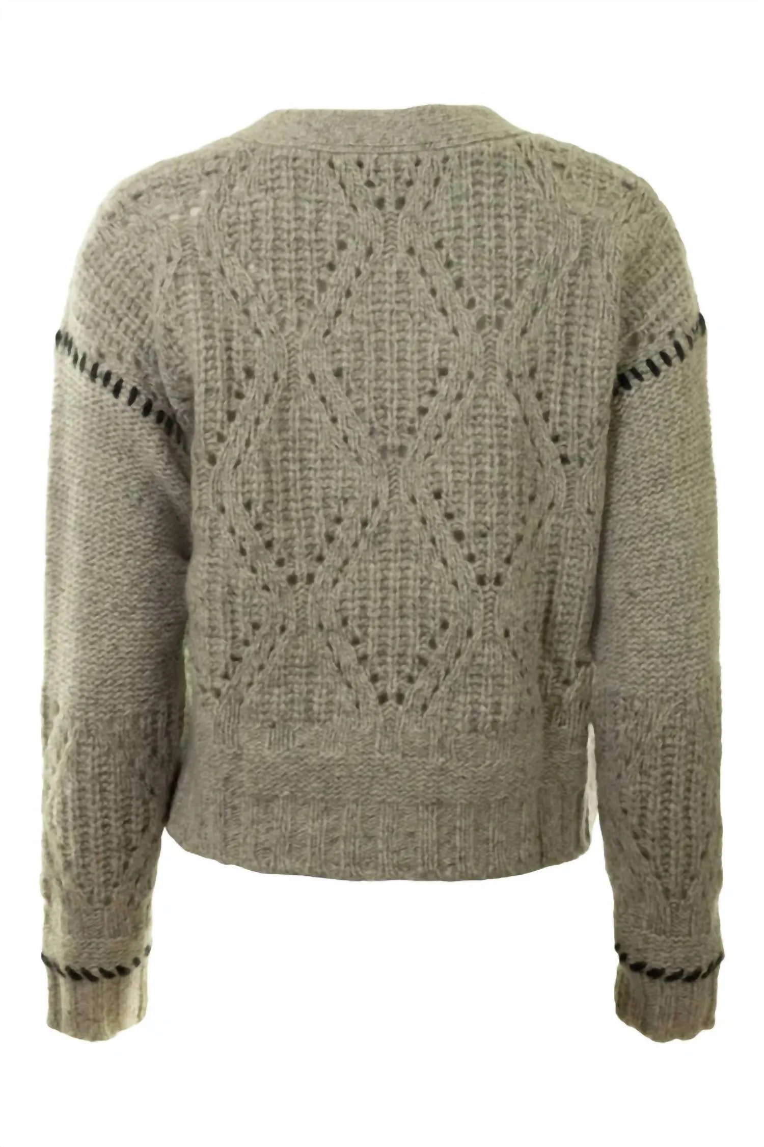 Shaker V Neck Cardi W/ Diamond In Pebble/pepper