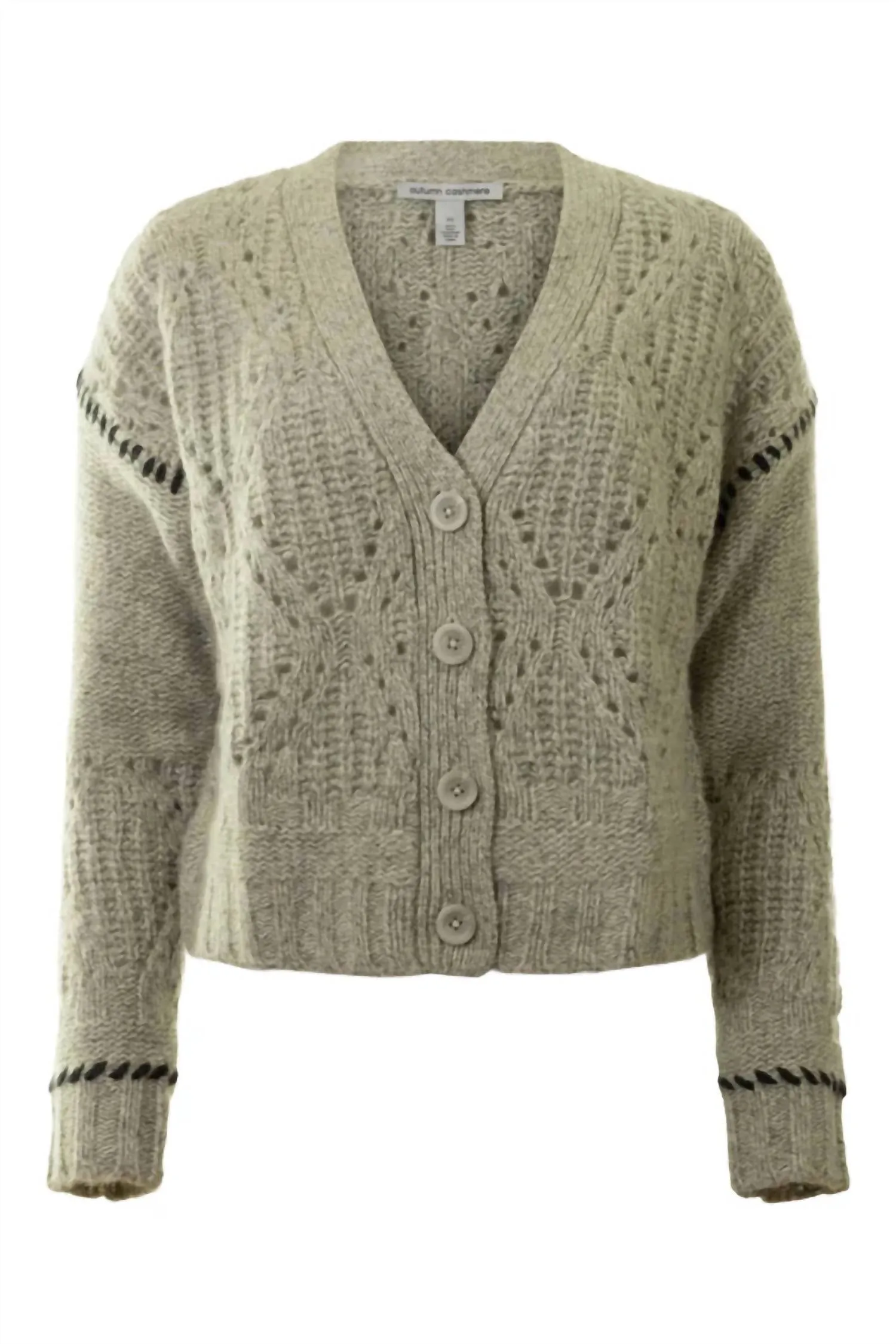 Shaker V Neck Cardi W/ Diamond In Pebble/pepper