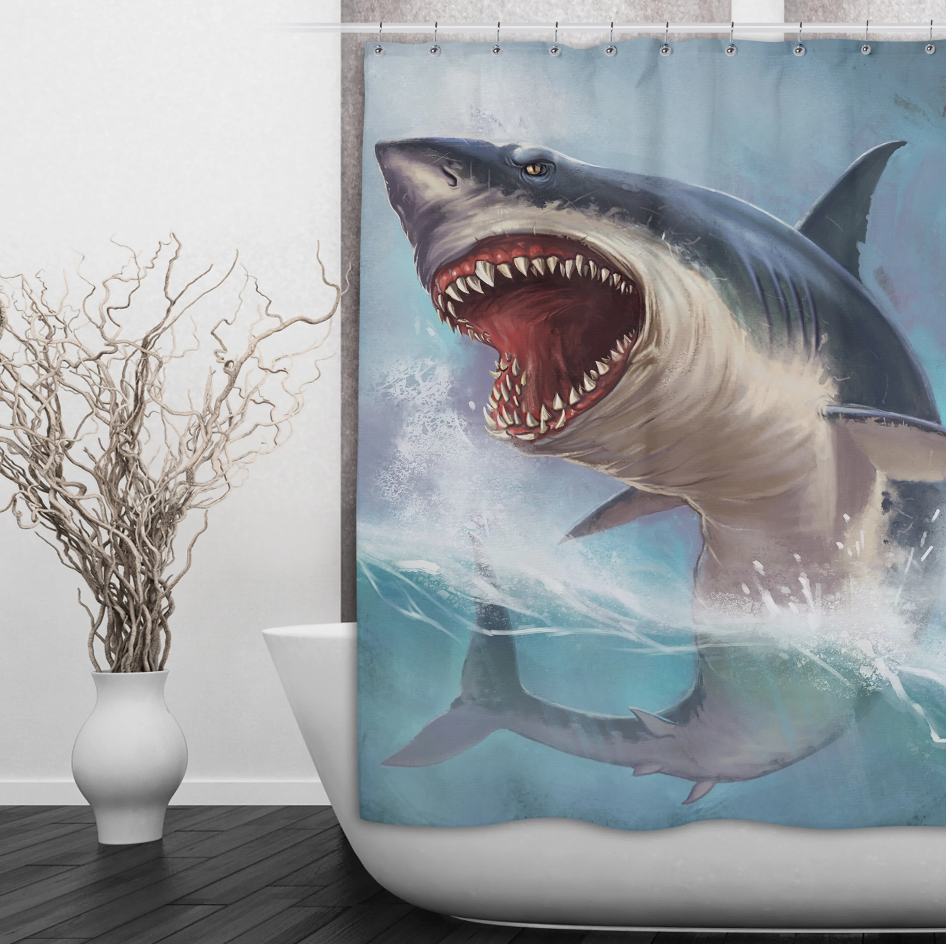 Shark Bite Shower Curtains and Optional Bath Mats Lighting,Lamps Fixtures