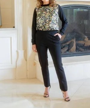 Silky Floral Sweater In Black, Green, Multi