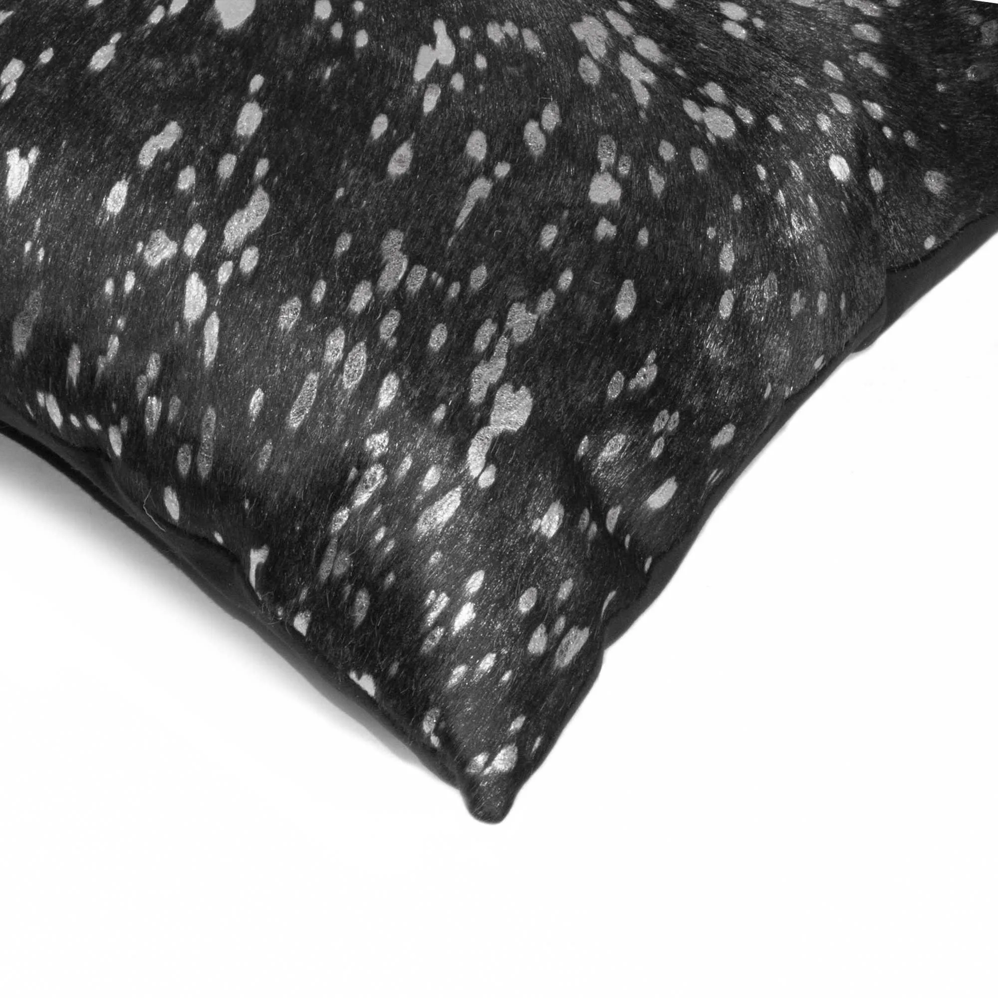 Silver Acid Wash on Black Cowhide Pillow