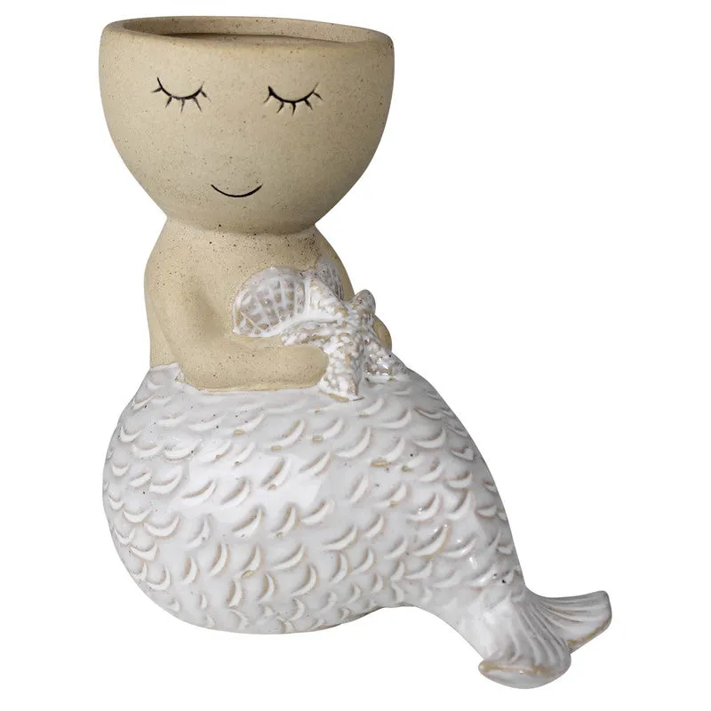 Sitting Mermaid Cachepot, Ceramic