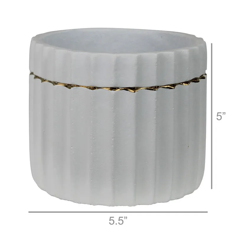 Skylar Cachepot, Cement, White & Gold