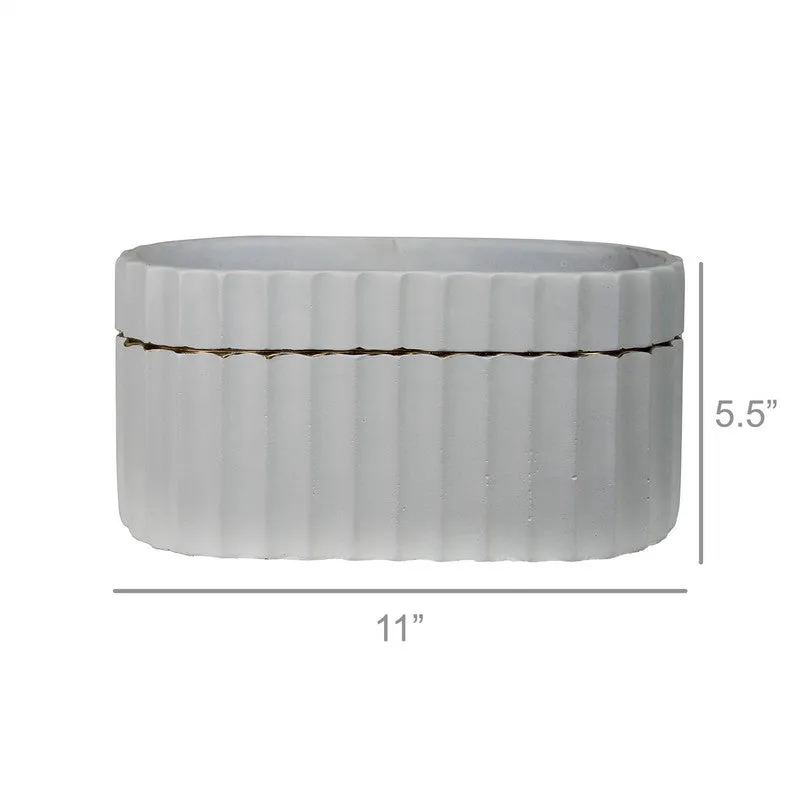 Skylar Oval Vase, Cement, White & Gold