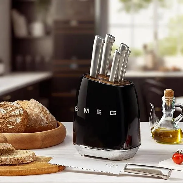 Smeg Retro-Style Knife Block with Knives KBSF01BL