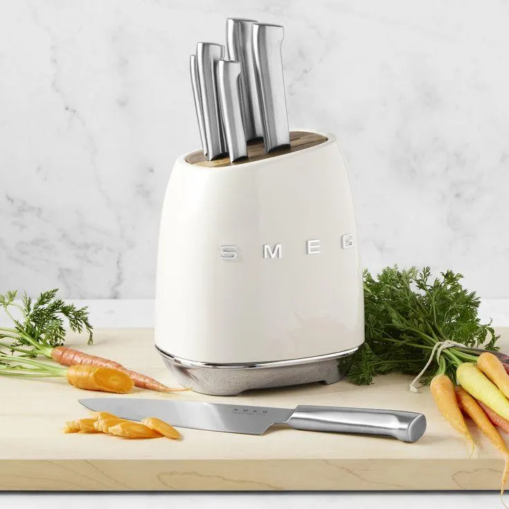 Smeg Retro-Style Knife Block with Knives KBSF01CR