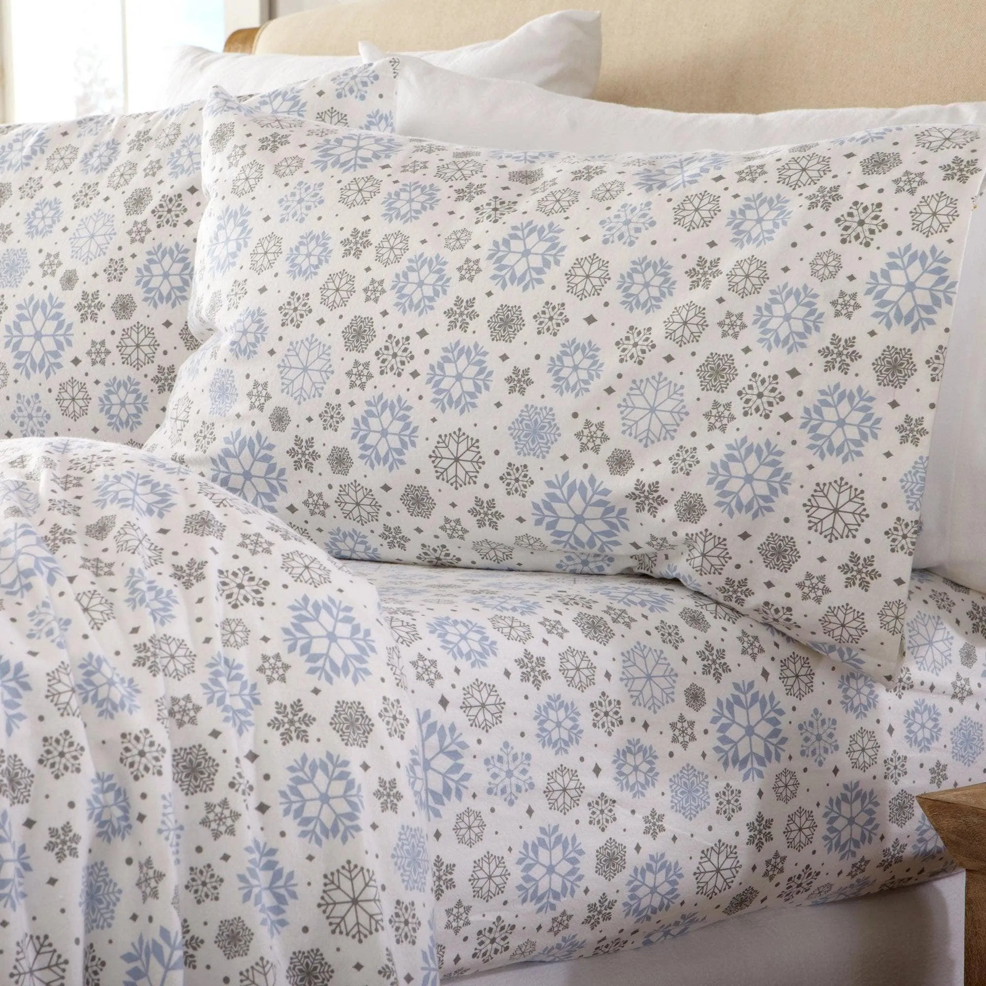 Snowflakes Cotton Flannel Sheets