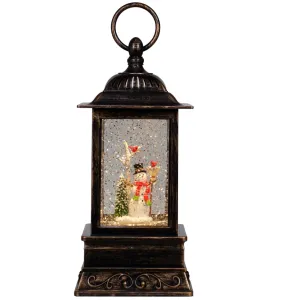 Snowman with Broom Stick and Cardinal Birds Glitter Light Up Lantern 10.5" Decorative Mirror,Home Decor Mirror