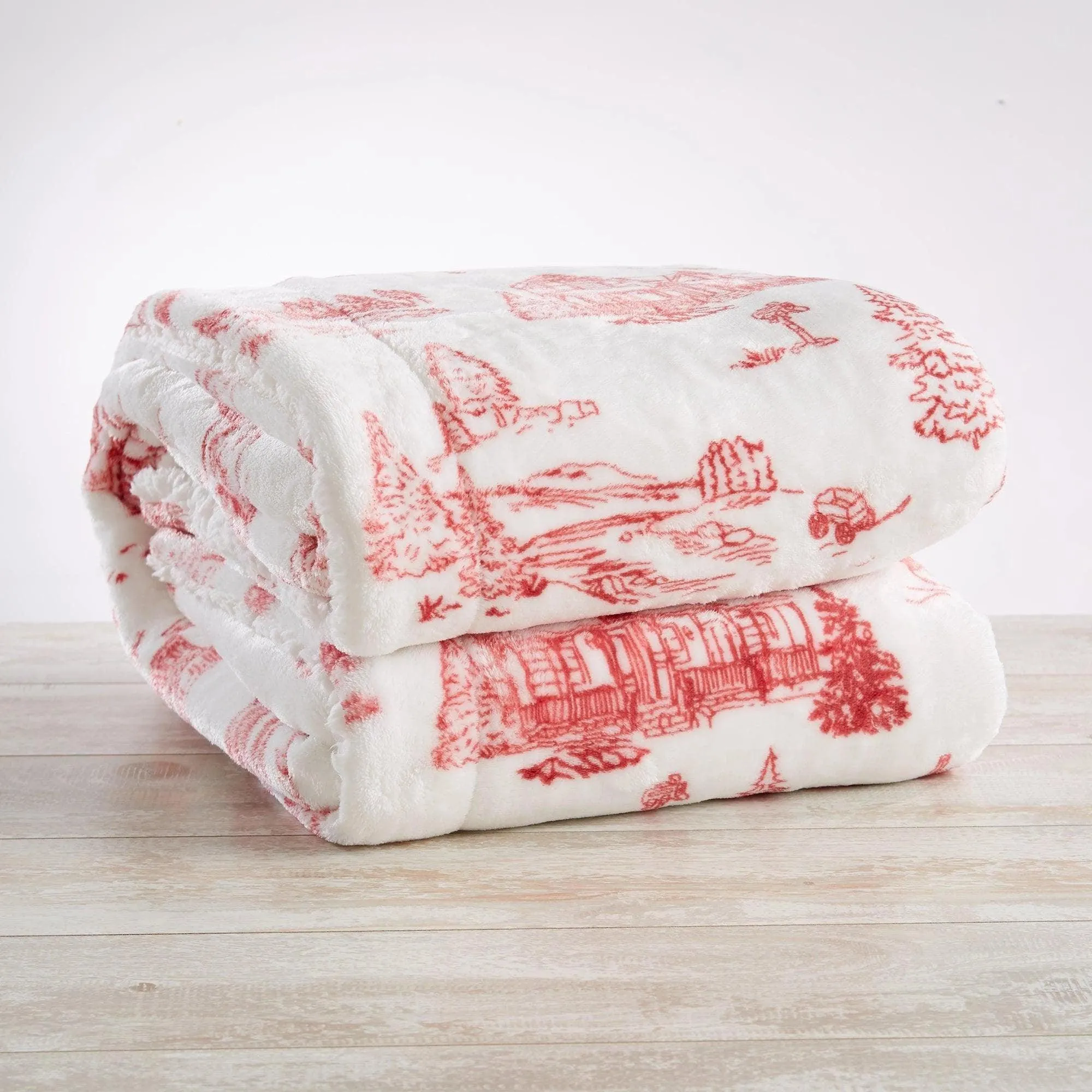 Snowtown Toile Sherpa Throw Blanket