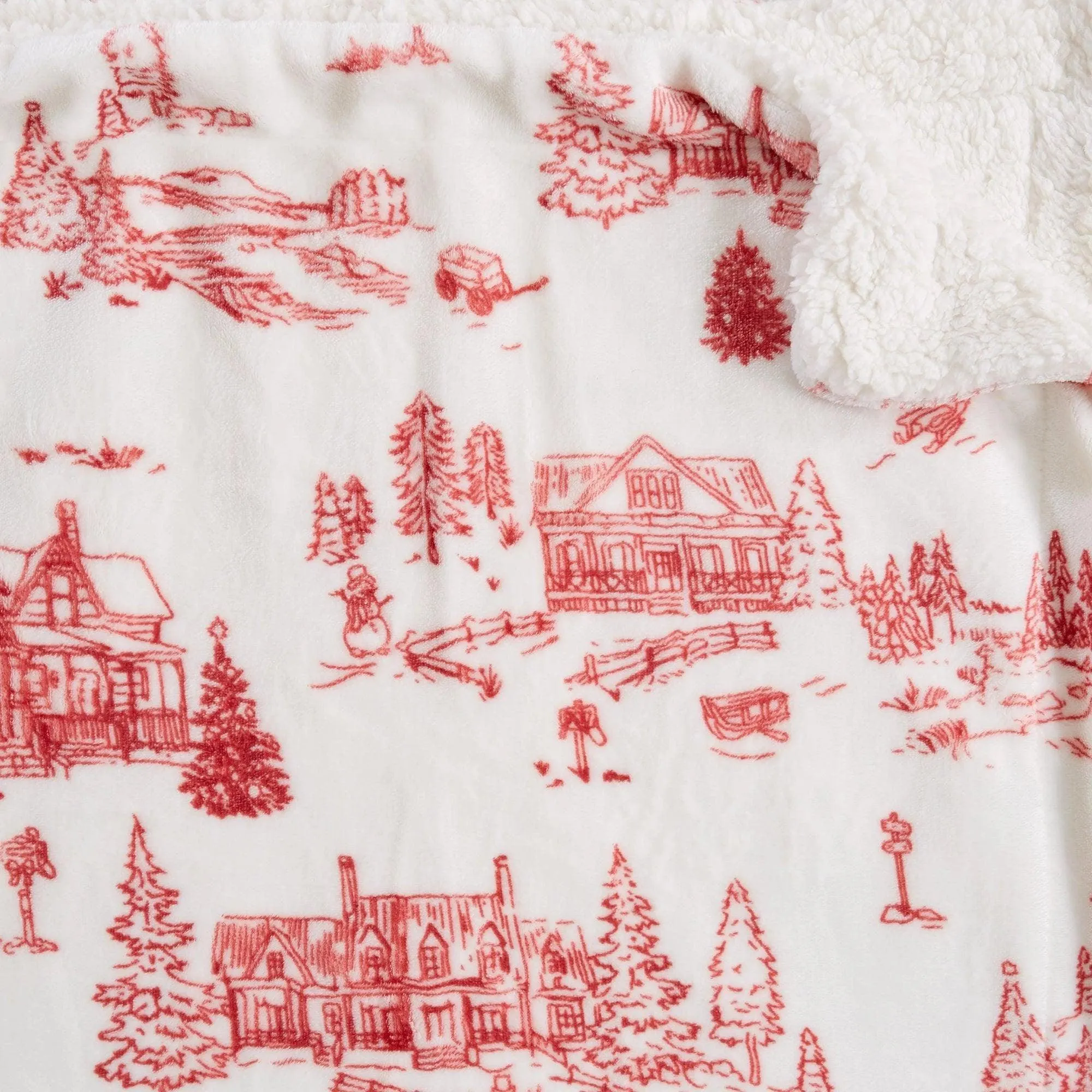 Snowtown Toile Sherpa Throw Blanket