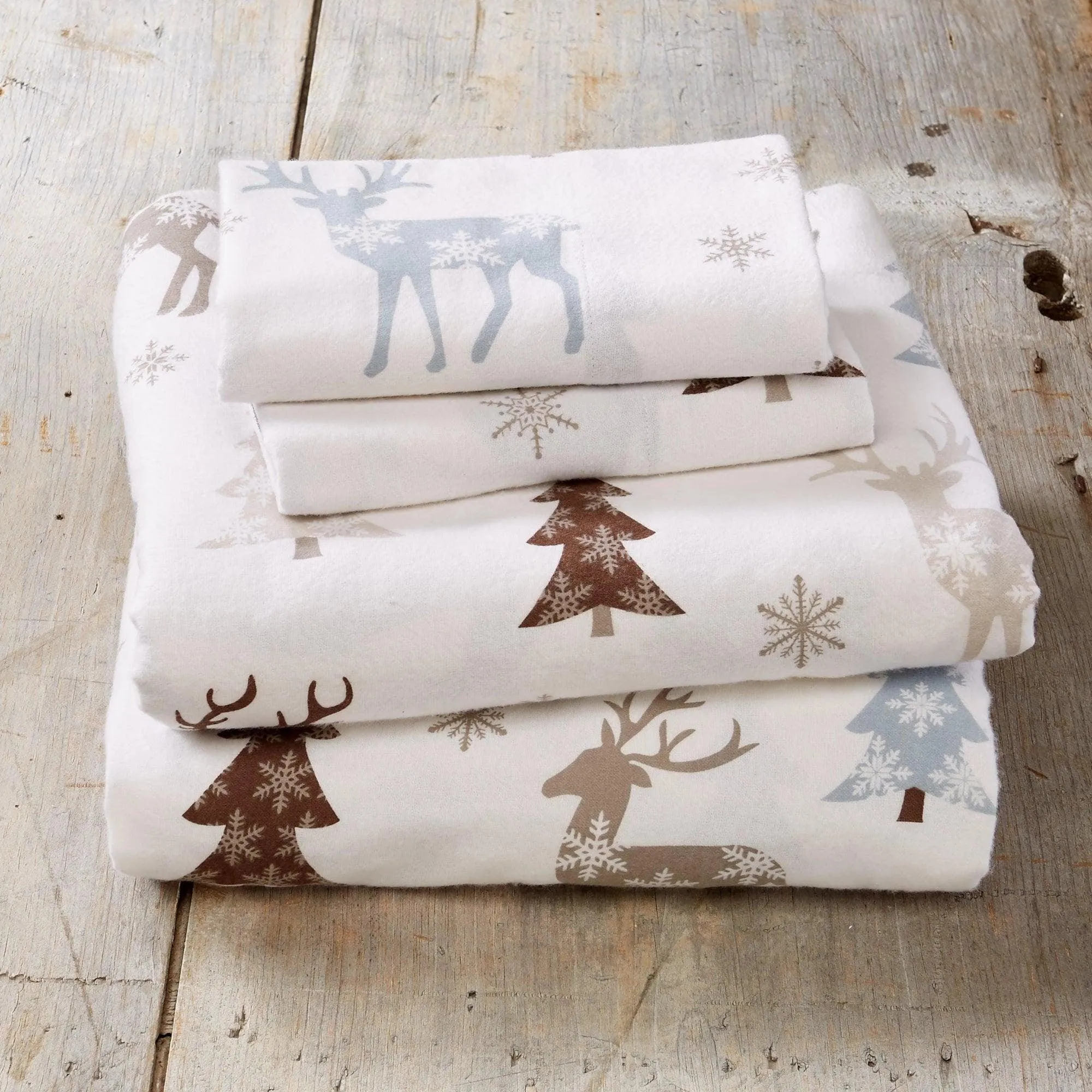 Snowy Reindeer Cotton Flannel Sheets