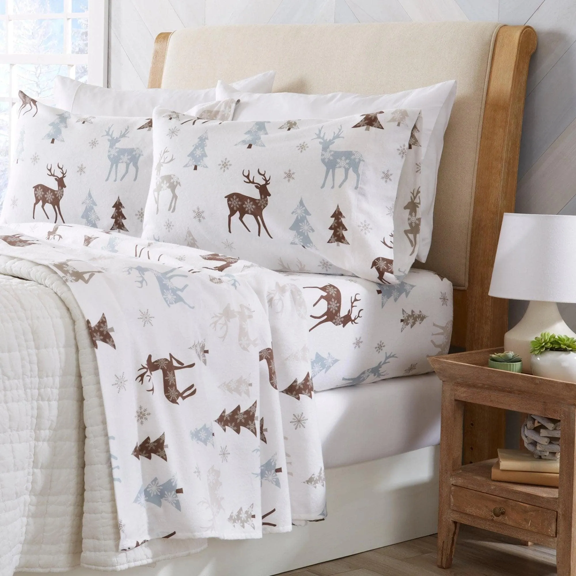 Snowy Reindeer Cotton Flannel Sheets