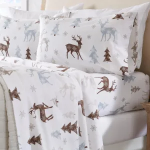 Snowy Reindeer Cotton Flannel Sheets shower bench, bathroom seat