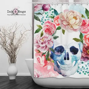 Springtime Watercolor Flower Skull Shower Curtains and Optional Bath Mats Lighting,Lamps Fixtures