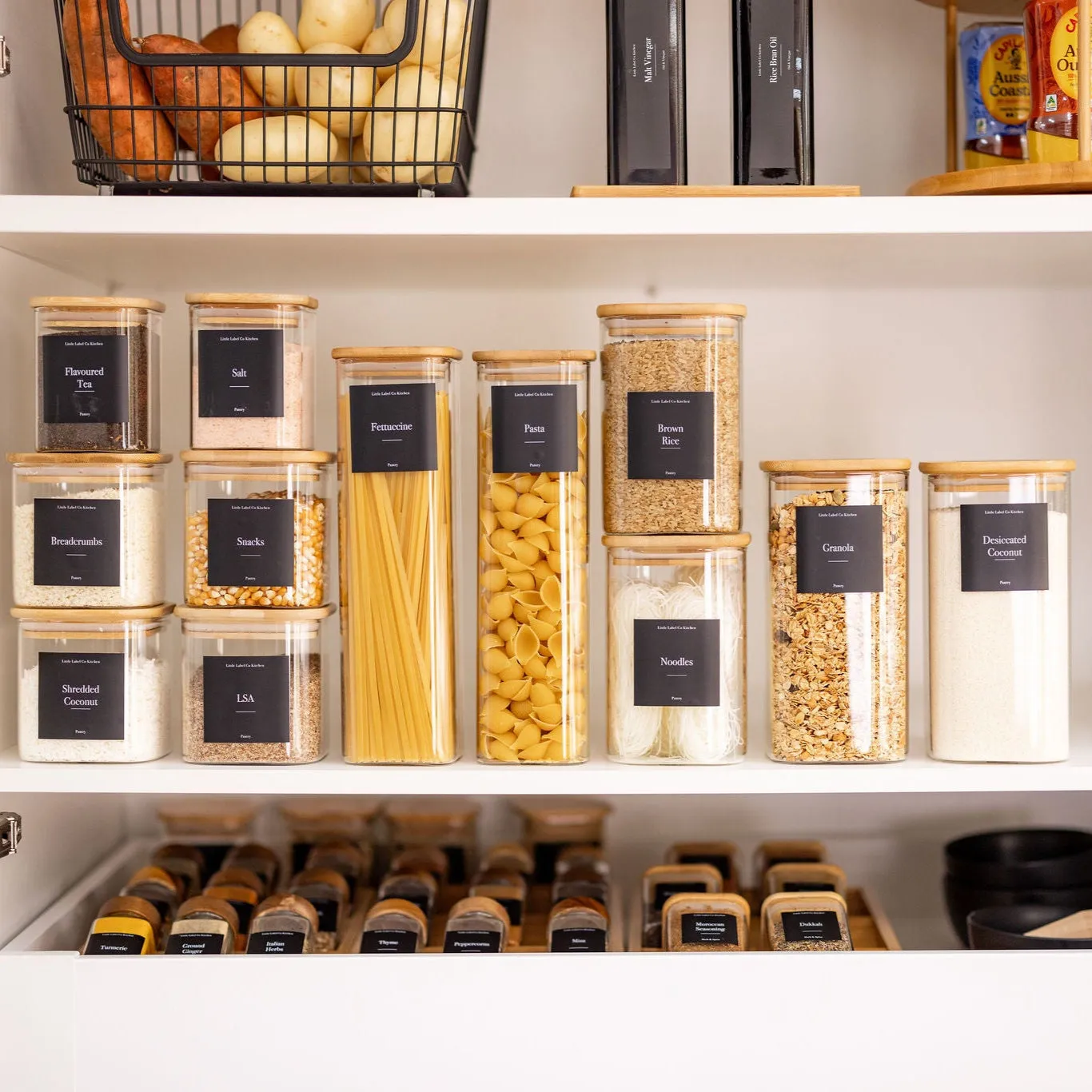 Square Bamboo Glass Pantry Pack Figurines,Decorative Ornaments