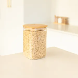 Square Glass and Bamboo Storage Jar - 1.25L Figurines,Decorative Ornaments