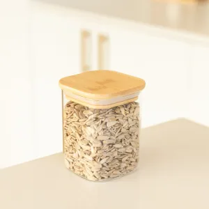 Square Glass and Bamboo Storage Jar - 500ml Figurines,Decorative Ornaments
