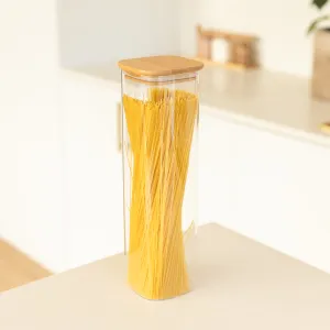Square Glass and Bamboo Tall Jar - 1.5L Figurines,Decorative Ornaments