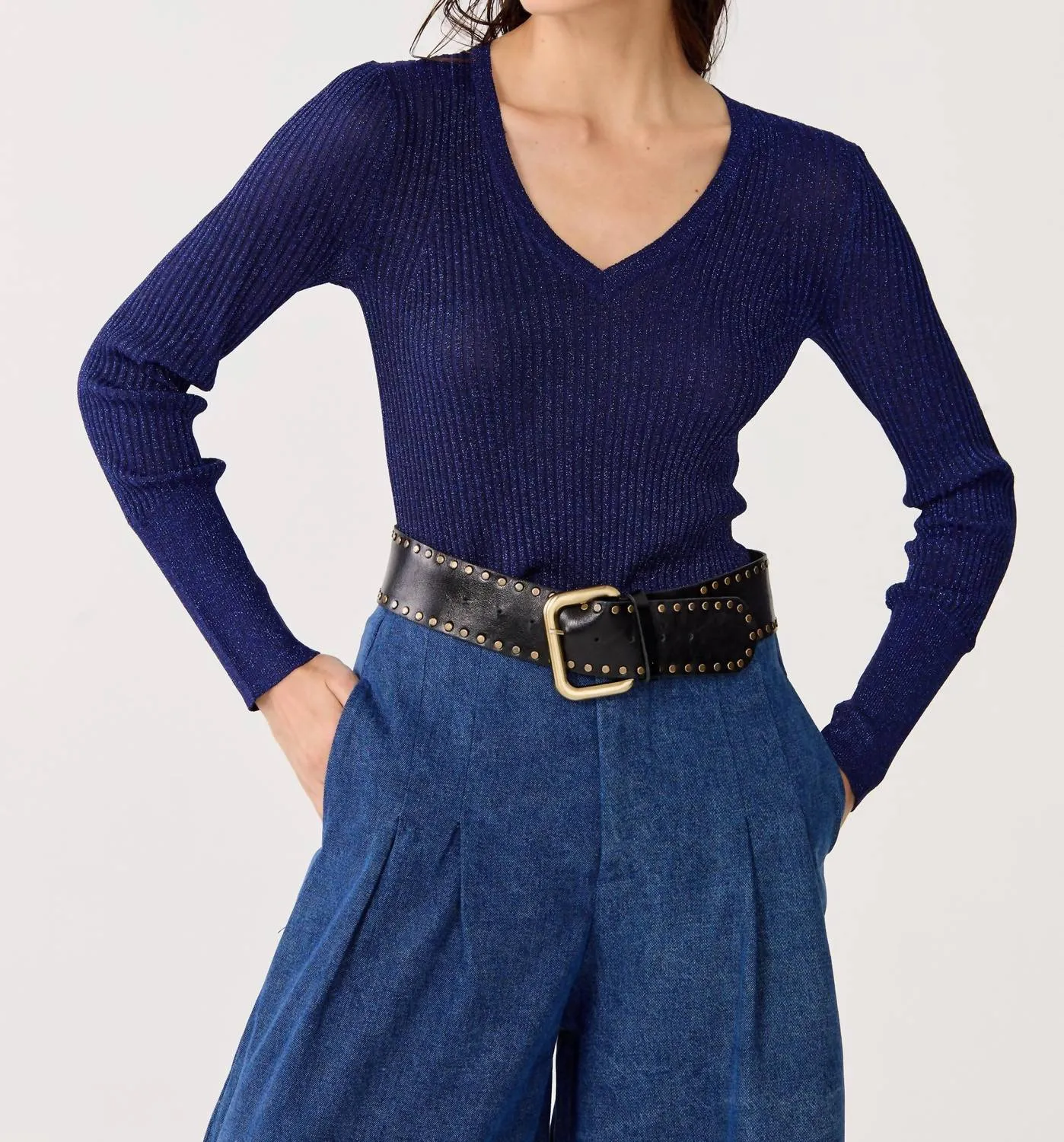 St. Moritz Lurex Knitted Top In Navy