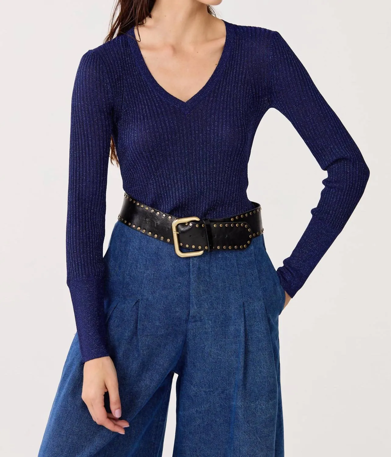 St. Moritz Lurex Knitted Top In Navy