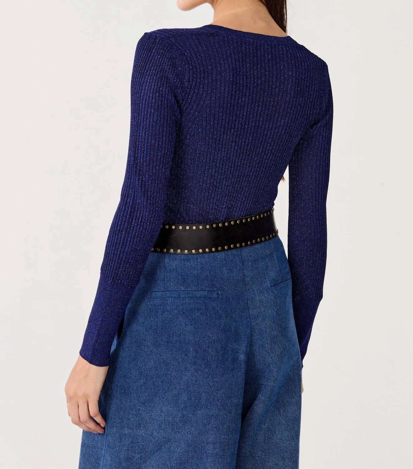 St. Moritz Lurex Knitted Top In Navy