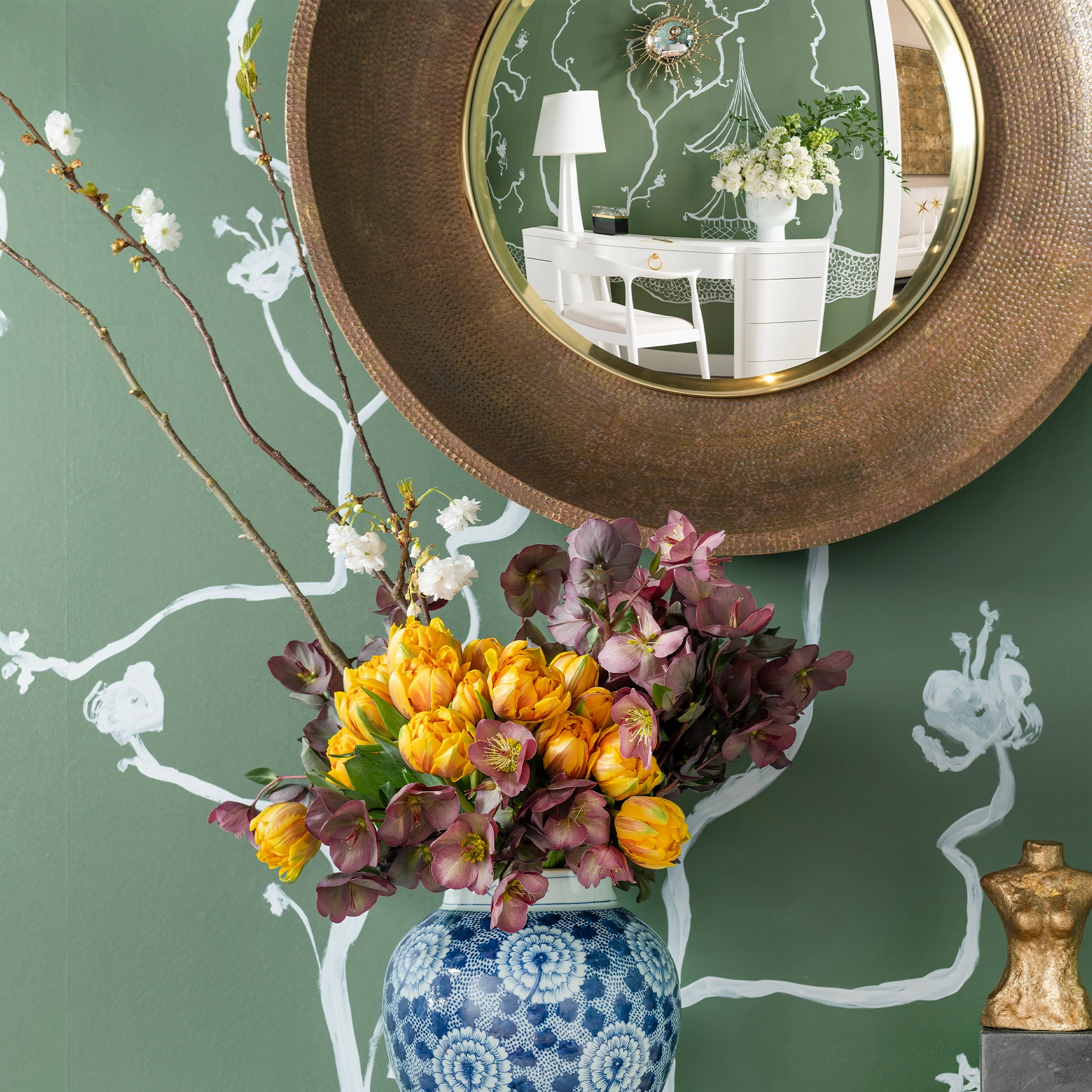 Stella Antique Brass Round Convex Mirror