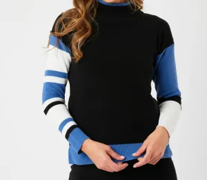 Stripe Sleeve Mock Neck Sweater In Black/denim