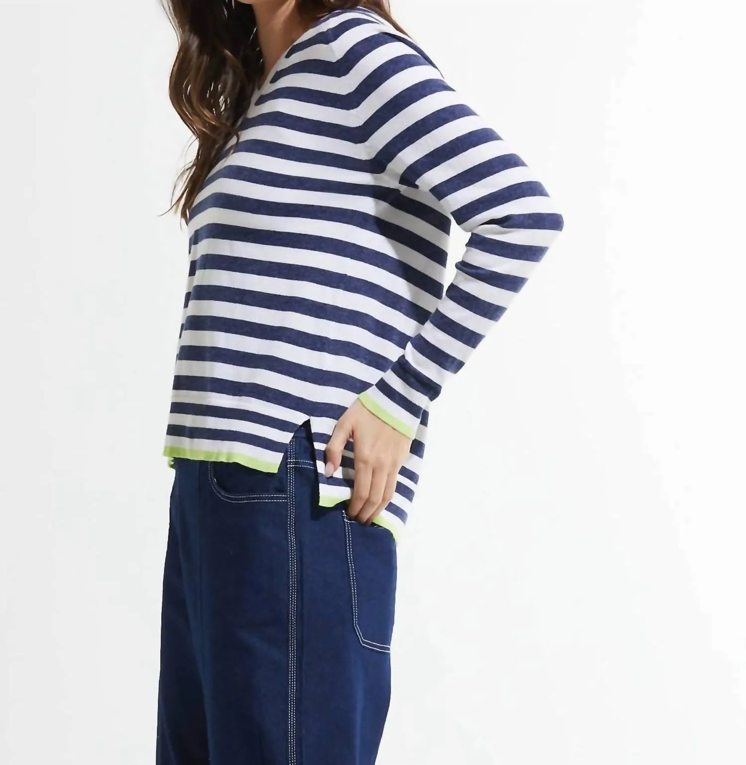Stripe V-Neck Sweater In White