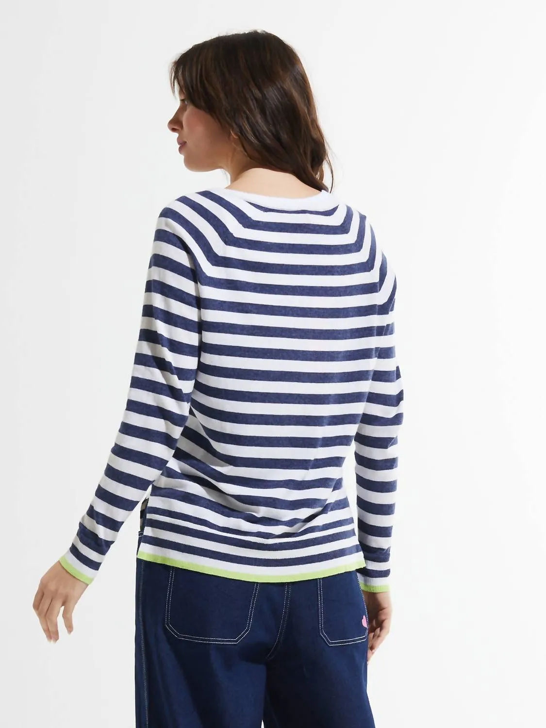 Stripe V-Neck Sweater In White