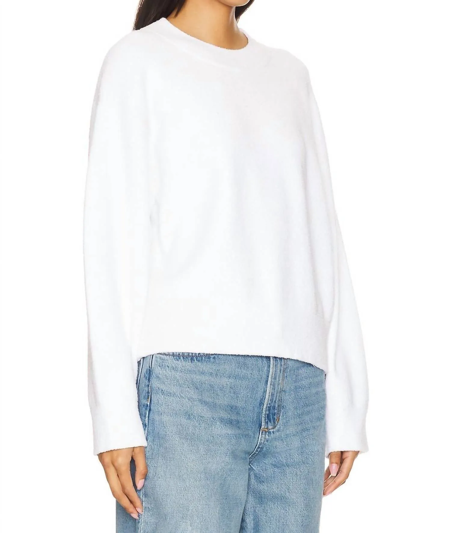 Structured Boucle Crew Neck Sweater In Optic White