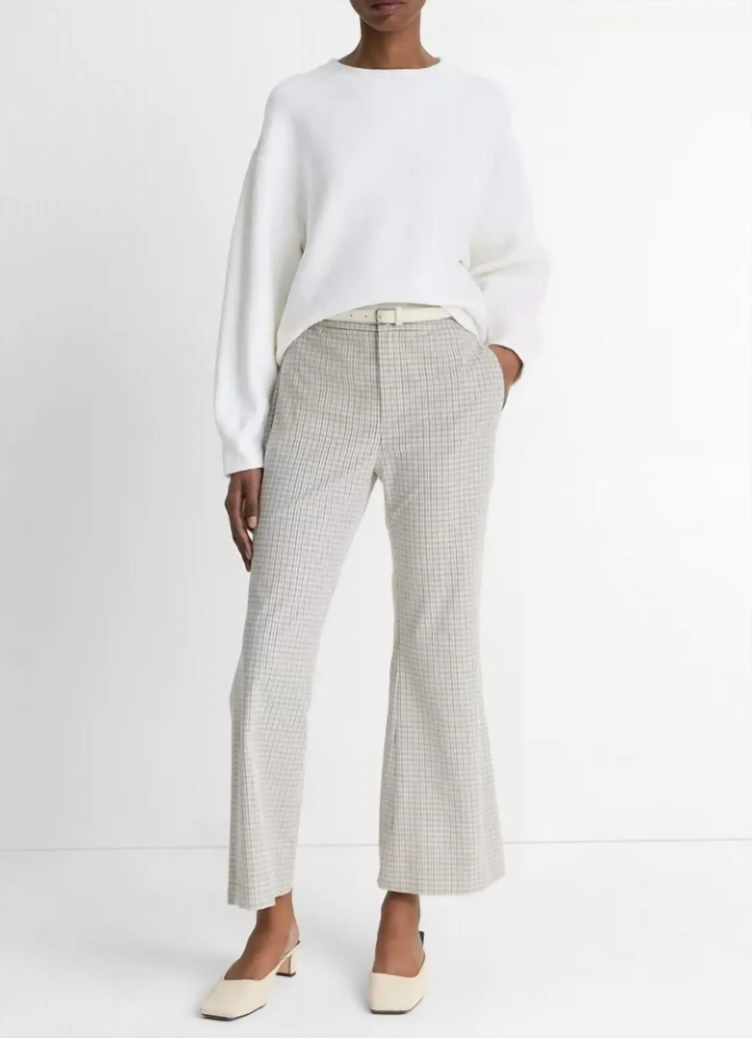 Structured Boucle Crew Neck Sweater In Optic White